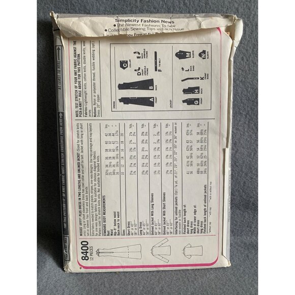 Simplicity 8400 Jiffy Plus Dress Sewing Pattern Miss Size 18 & 20 Uncut - Picture 2 of 2